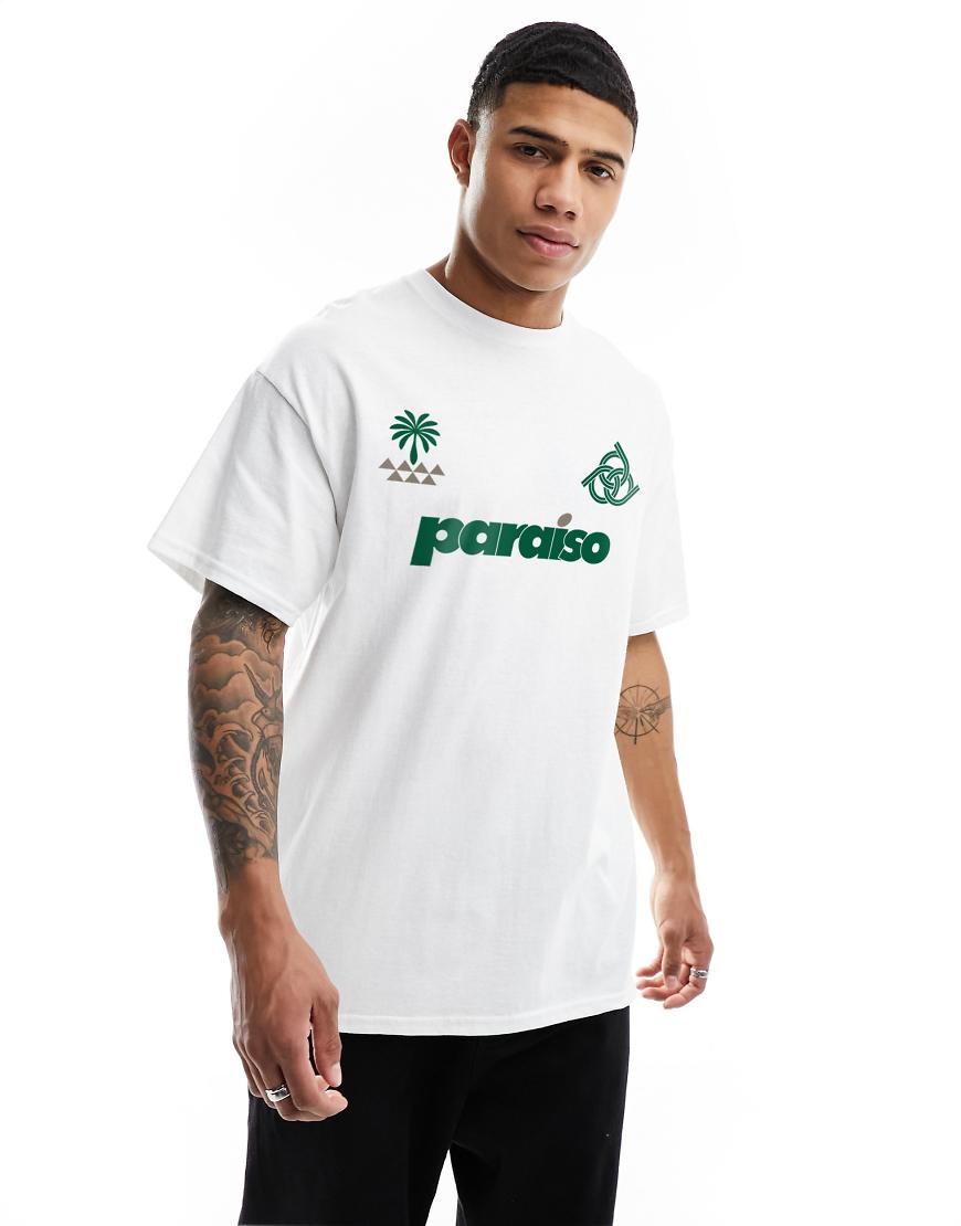 ASOS DESIGN - Oversize-T-Shirt in Weiß mit „Paraiso"-Print auf der Vorderseite ASOS DESIGN - Oversize-T-Shirt in Weiß mit „Paraiso"-Print auf der Vorderseite von ASOS DESIGN
