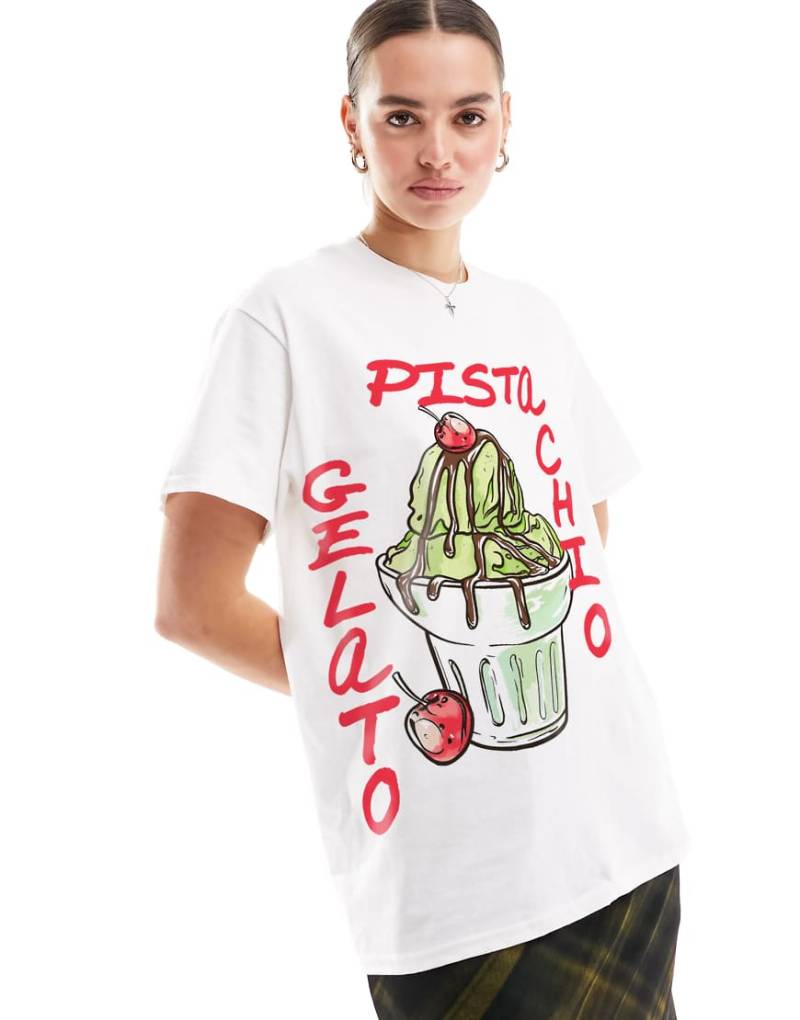 ASOS DESIGN - Oversize-T-Shirt in Weiß mit „Pistazieneis"-Grafikprint von ASOS DESIGN