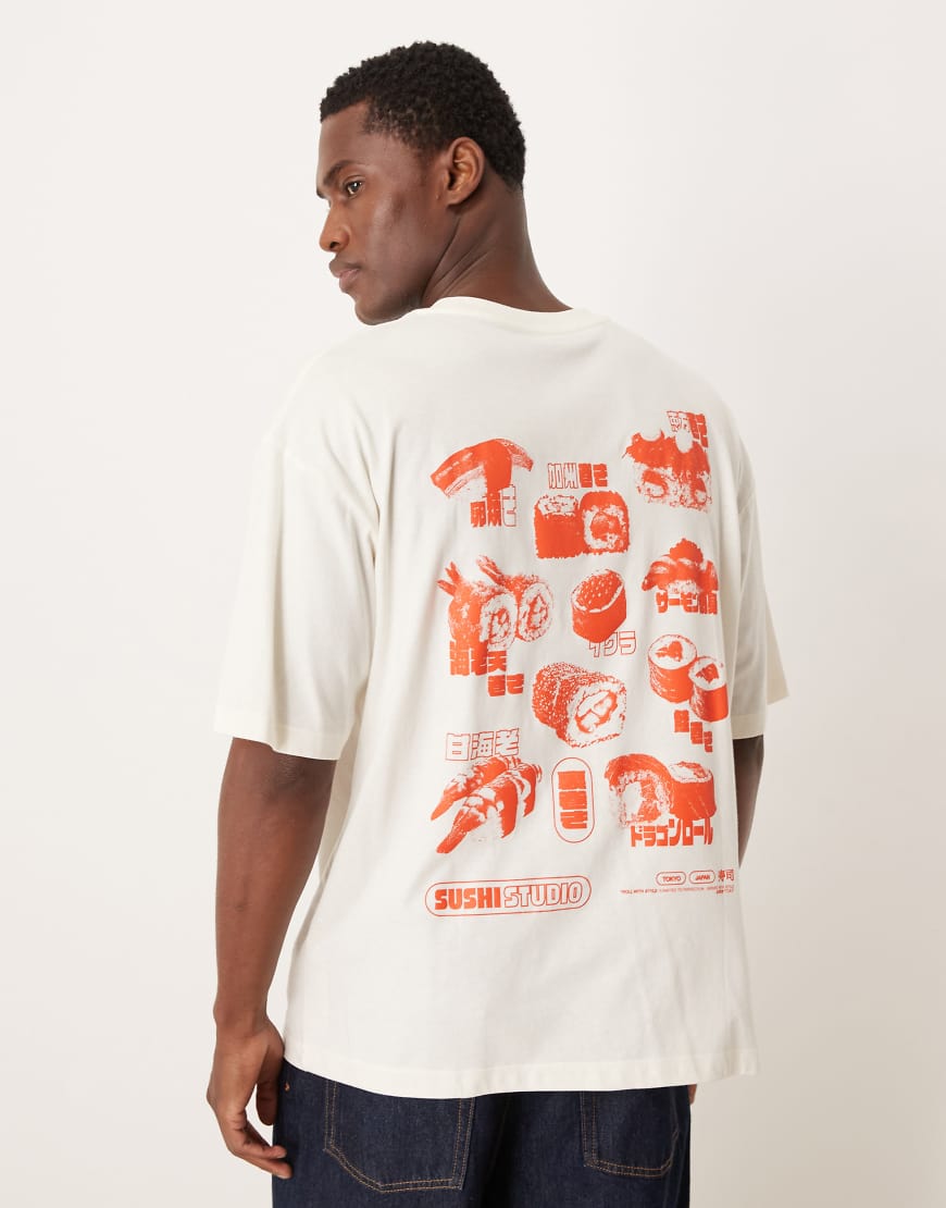 ASOS DESIGN - Oversize-T-Shirt in Weiß mit „Sushi Studio"-Motivprint von ASOS DESIGN