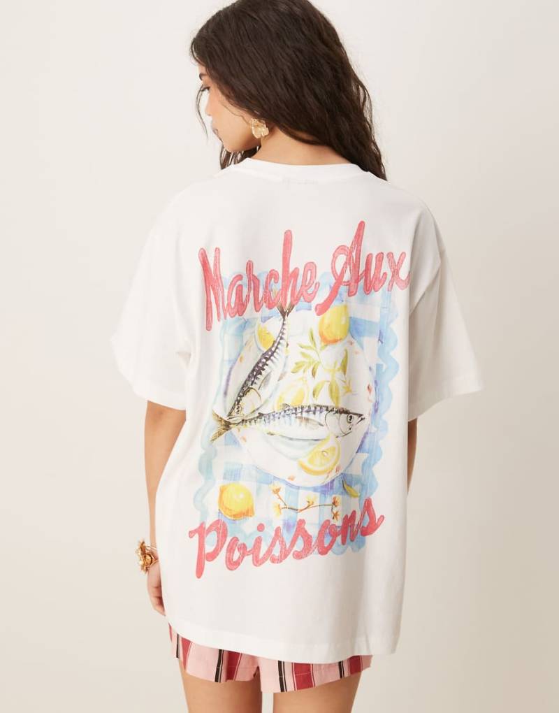 ASOS DESIGN - Oversize-T-Shirt in Weiß mit Fisch- und Zitronen-Grafik von ASOS DESIGN