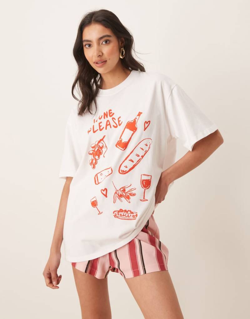 ASOS DESIGN - Oversize-T-Shirt in Weiß mit Grafikprint mit Weinmotiven von ASOS DESIGN