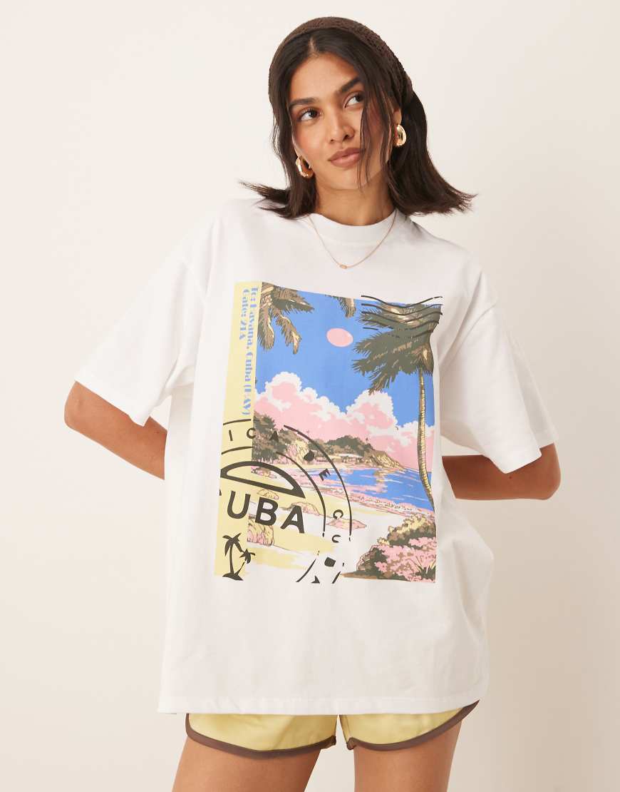 ASOS DESIGN - Oversize-T-Shirt in Weiß mit Kuba-Grafik ASOS DESIGN - Oversize-T-Shirt in Weiß mit Kuba-Grafik von ASOS DESIGN