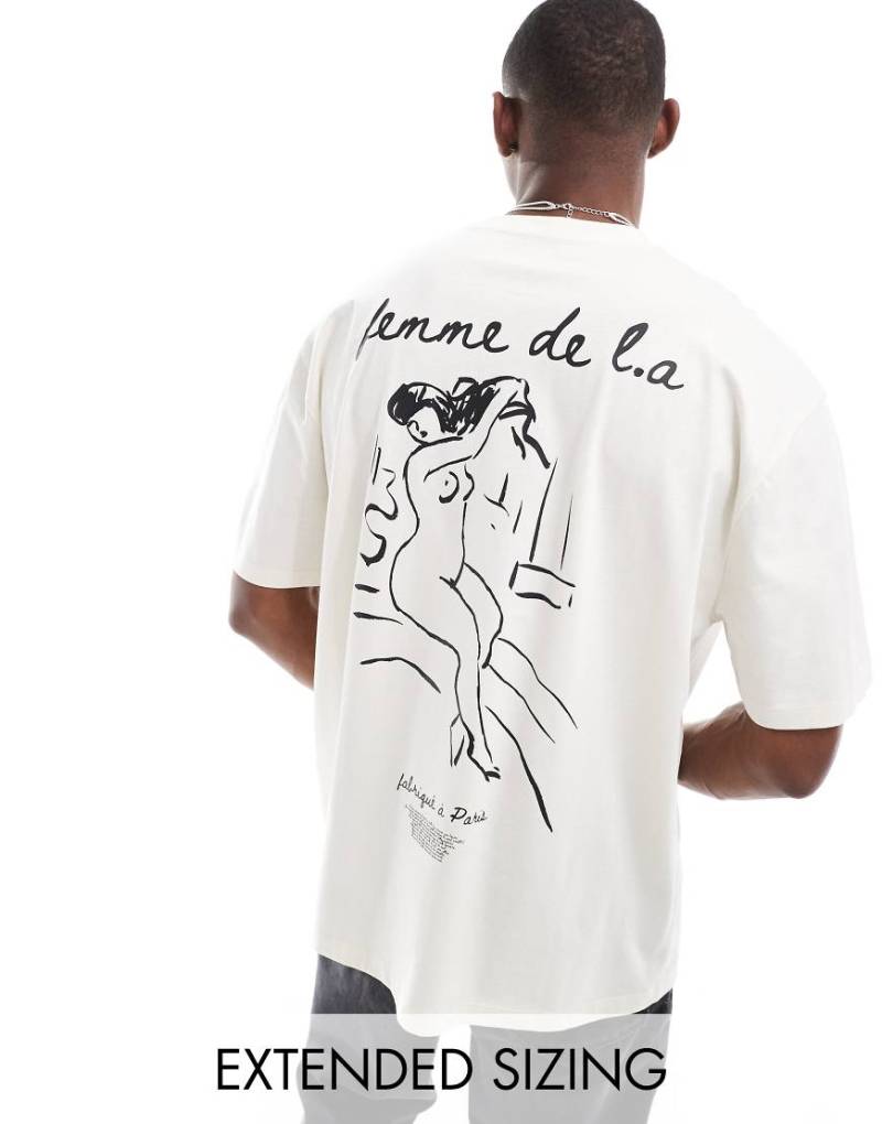 ASOS DESIGN - Oversize-T-Shirt in Weiß mit Linienzeichnung hinten von ASOS DESIGN