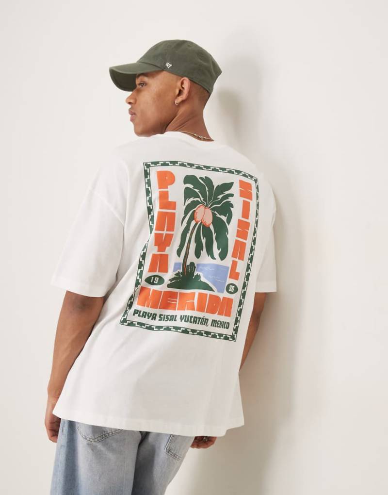 ASOS DESIGN - Oversize-T-Shirt in Weiß mit Palmen-Grafik von ASOS DESIGN