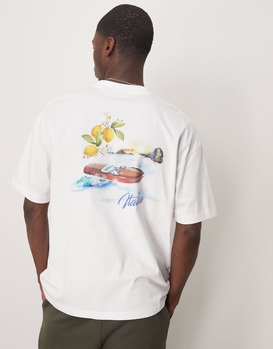ASOS DESIGN - Oversize-T-Shirt in Weiß mit Sommer-Grafikprint von ASOS DESIGN