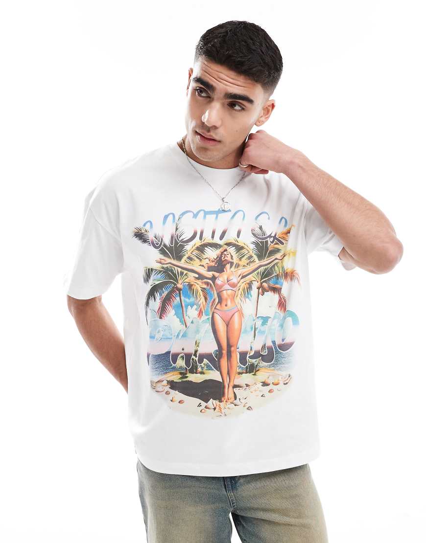 ASOS DESIGN - Oversize-T-Shirt in Weiß mit Sommer-Grafikprint ASOS DESIGN - Oversize-T-Shirt in Weiß mit Sommer-Grafikprint von ASOS DESIGN