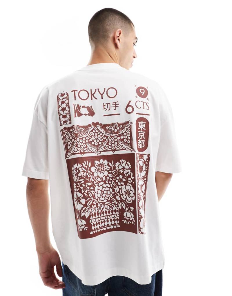 ASOS DESIGN - Oversize-T-Shirt in Weiß mit Souvenir-Rückenprint von ASOS DESIGN