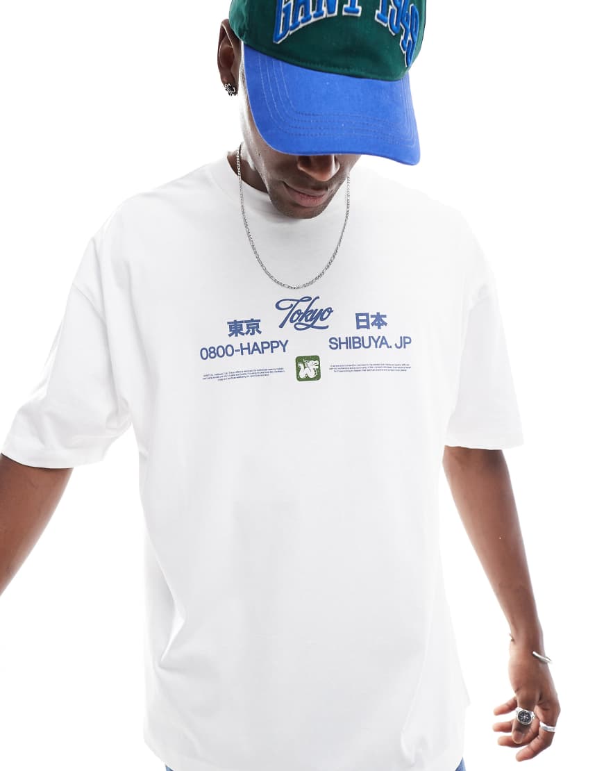 ASOS DESIGN - Oversize-T-Shirt in Weiß mit Souvenirgrafik von ASOS DESIGN