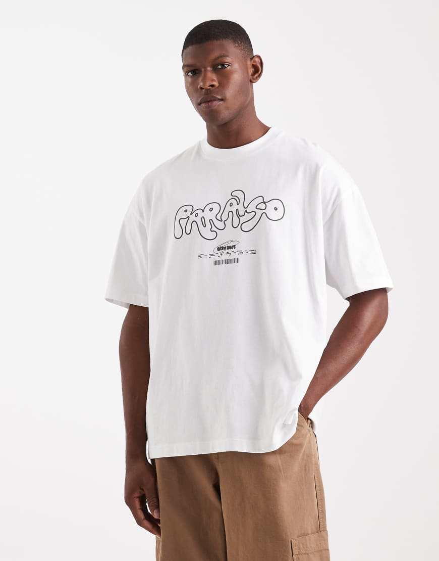 ASOS DESIGN - Oversize-T-Shirt in Weiß mit Text-Grafikprint von ASOS DESIGN