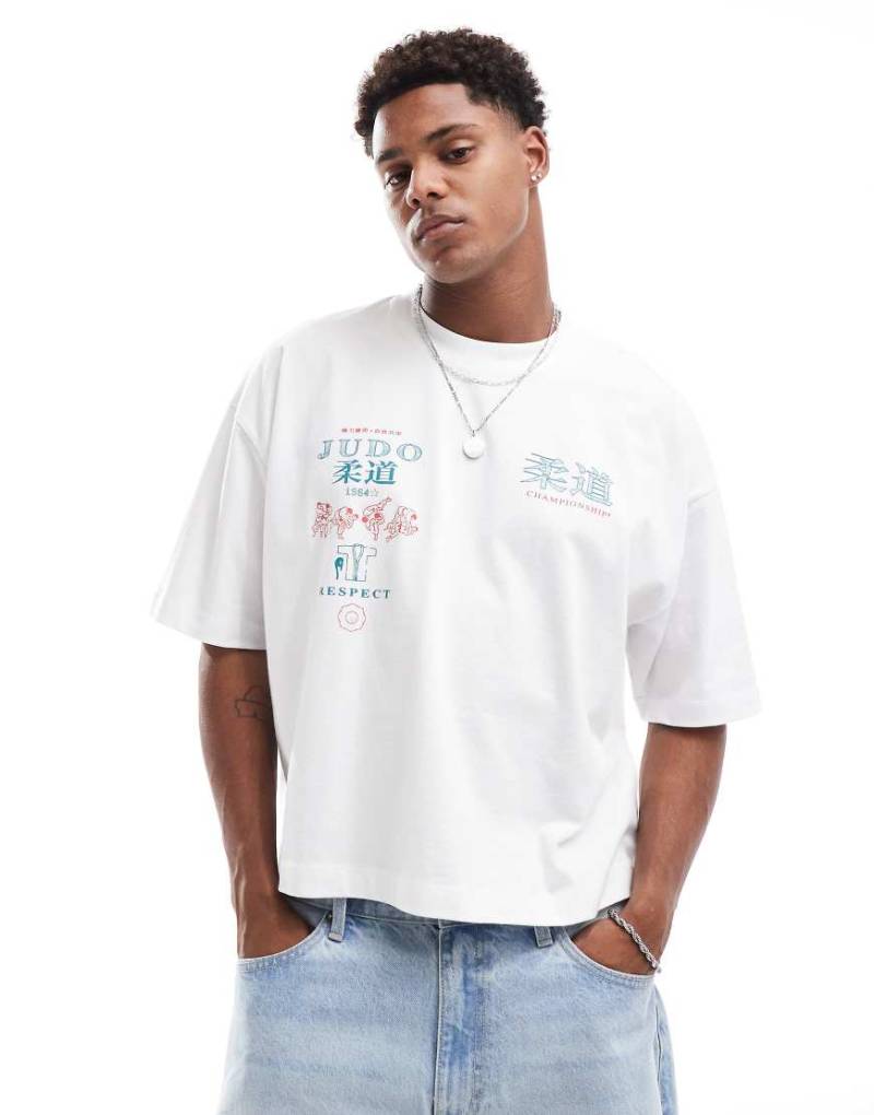 ASOS DESIGN - Oversize-T-Shirt in Weiß mit kurzem Schnitt und Print auf der Vorderseite von ASOS DESIGN