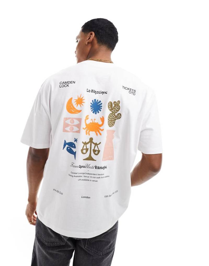 ASOS DESIGN - Oversize-T-Shirt in Weiß mit sommerlichem Print hinten von ASOS DESIGN