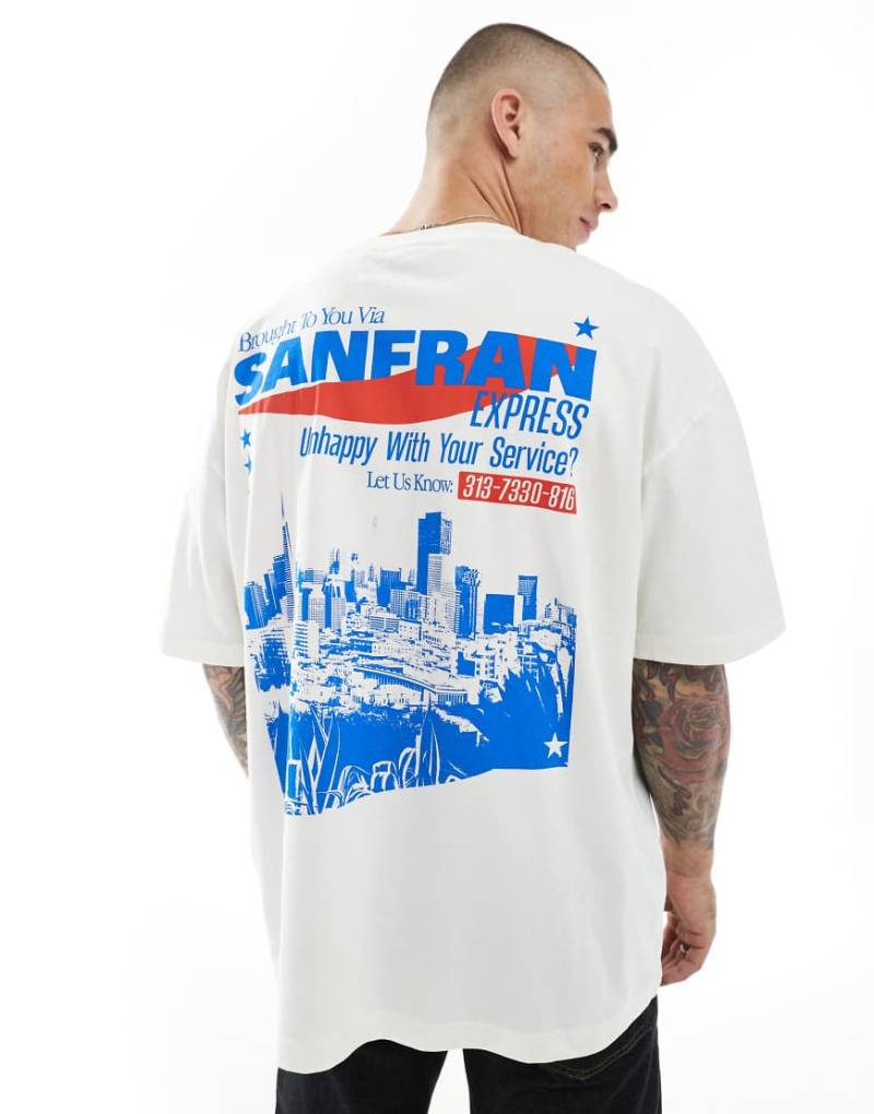 ASOS DESIGN - Oversize-T-Shirt in Wollweiß mit City-Print von ASOS DESIGN