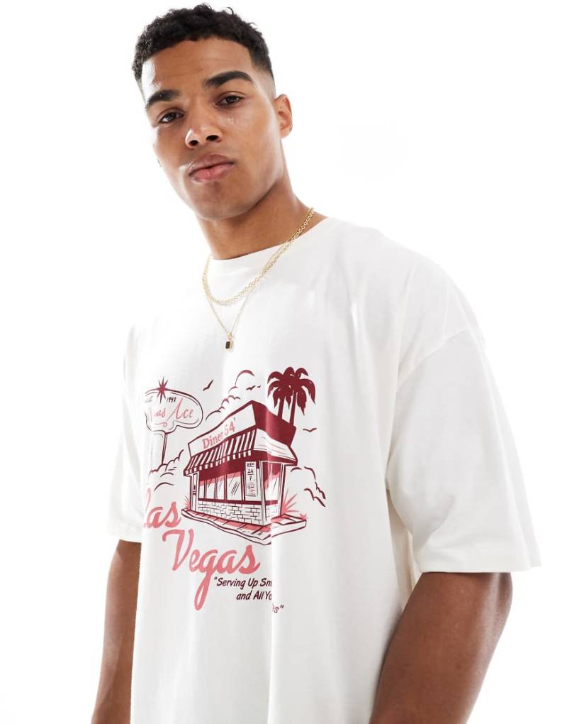 ASOS DESIGN - Oversize-T-Shirt in Wollweiß mit Grafik von ASOS DESIGN