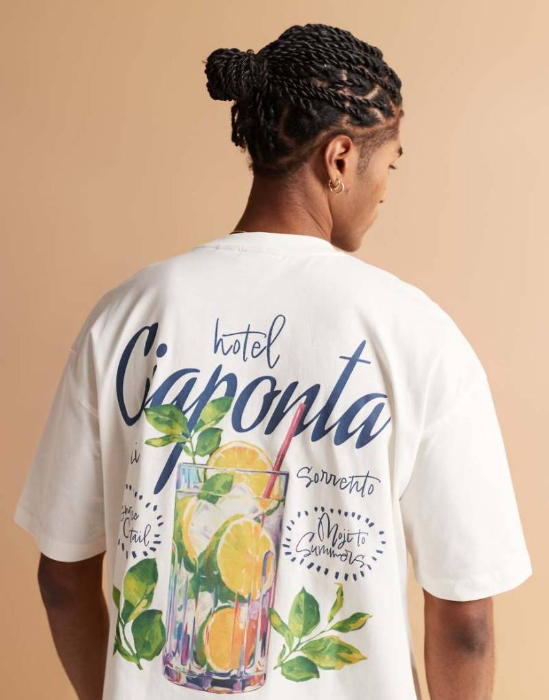 ASOS DESIGN - Oversize-T-Shirt in Wollweiß mit Hochsommer-Grafikprint von ASOS DESIGN