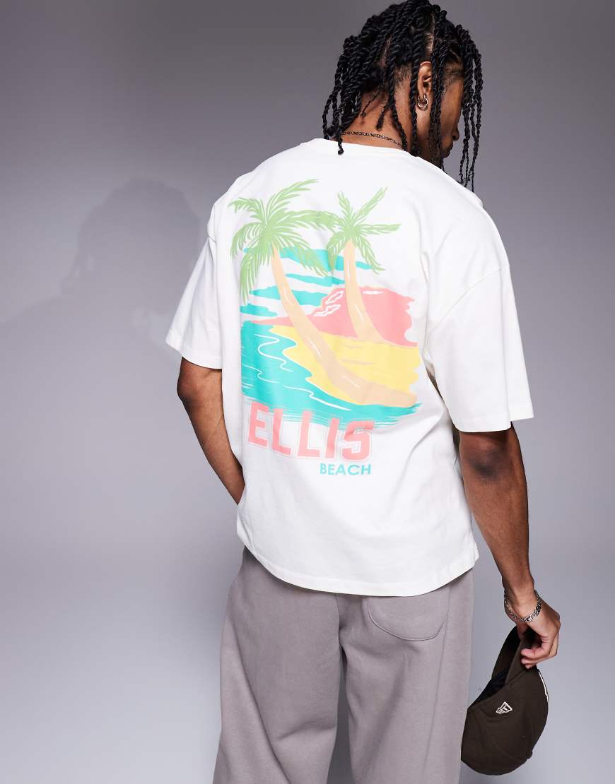 ASOS DESIGN - Oversize-T-Shirt in Wollweiß mit Hochsommer-Grafikprint von ASOS DESIGN