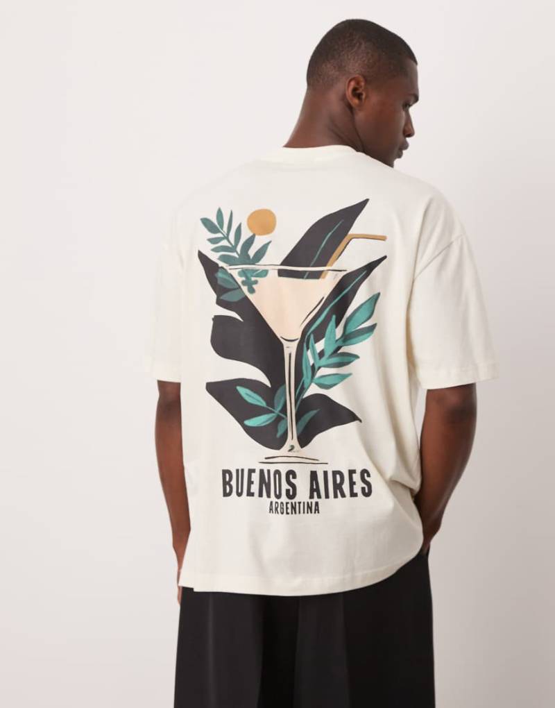 ASOS DESIGN - Oversize-T-Shirt in Wollweiß mit Hochsommer-Grafikprint von ASOS DESIGN