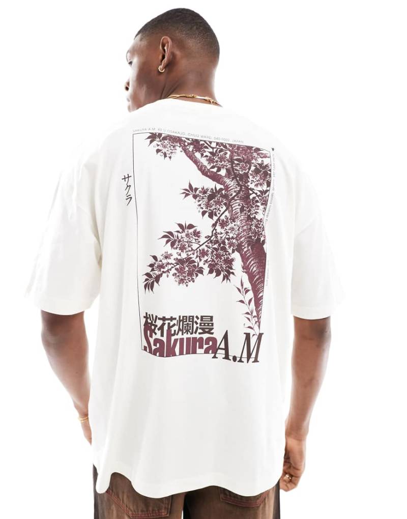 ASOS DESIGN - Oversize-T-Shirt in Wollweiß mit Souvenir-Print von ASOS DESIGN