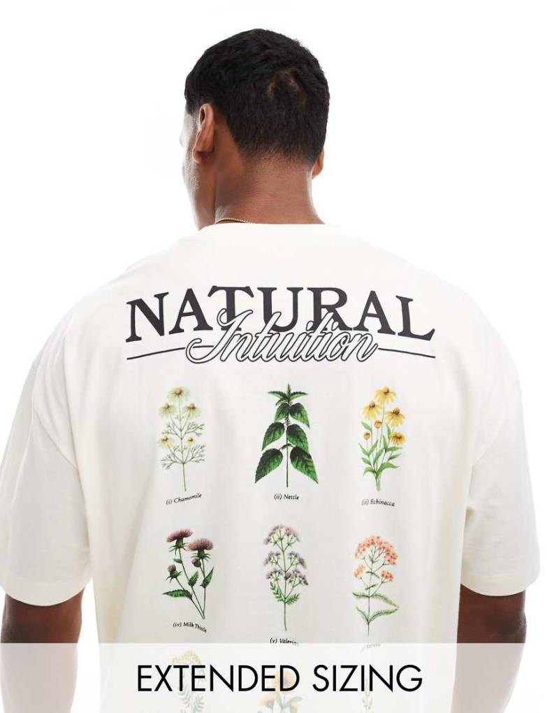 ASOS DESIGN - Oversize-T-Shirt in gebrochenem Weiß mit Blumen-Print auf dem Rücken-Neutral von ASOS DESIGN