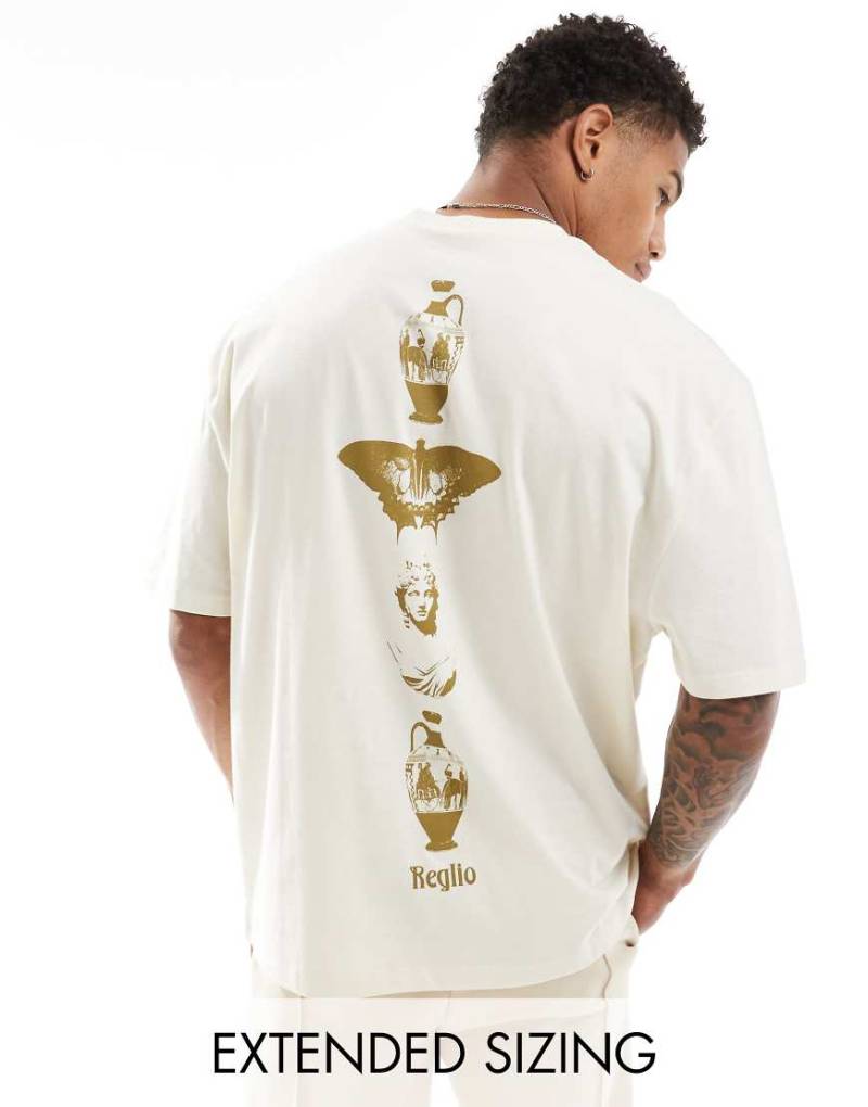ASOS DESIGN - Oversize-T-Shirt in gebrochenem Weiß mit Rückenprint entlang der Wirbelsäule von ASOS DESIGN