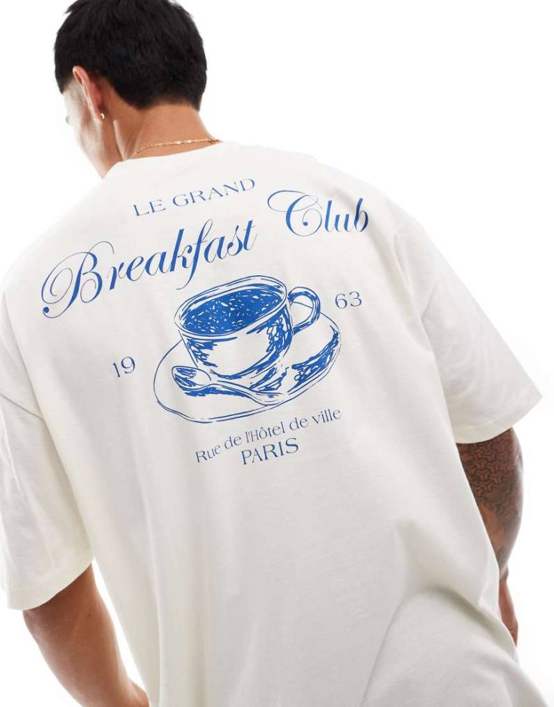 ASOS DESIGN - Oversize-T-Shirt in gebrochenem Weiß mit Textprint auf dem Rücken von ASOS DESIGN