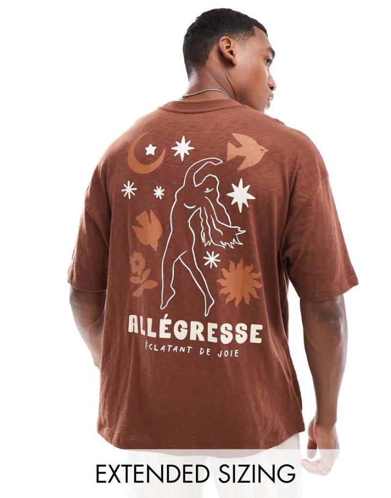 ASOS DESIGN - Oversize-T-Shirt in meliertem Braun mit Himmelskörper-Print auf dem Rücken und Struktur von ASOS DESIGN