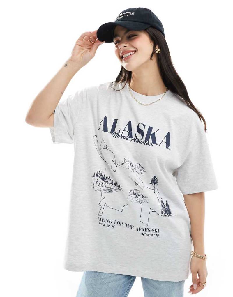 ASOS DESIGN - Oversize-T-Shirt in meliertem Eisgrau mit Colorado SkiGrafikprint von ASOS DESIGN