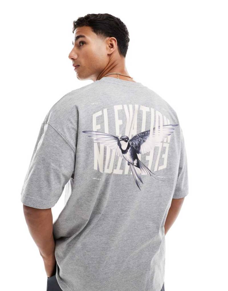 ASOS DESIGN - Oversize-T-Shirt in meliertem Grau mit Vogel-Grafik von ASOS DESIGN