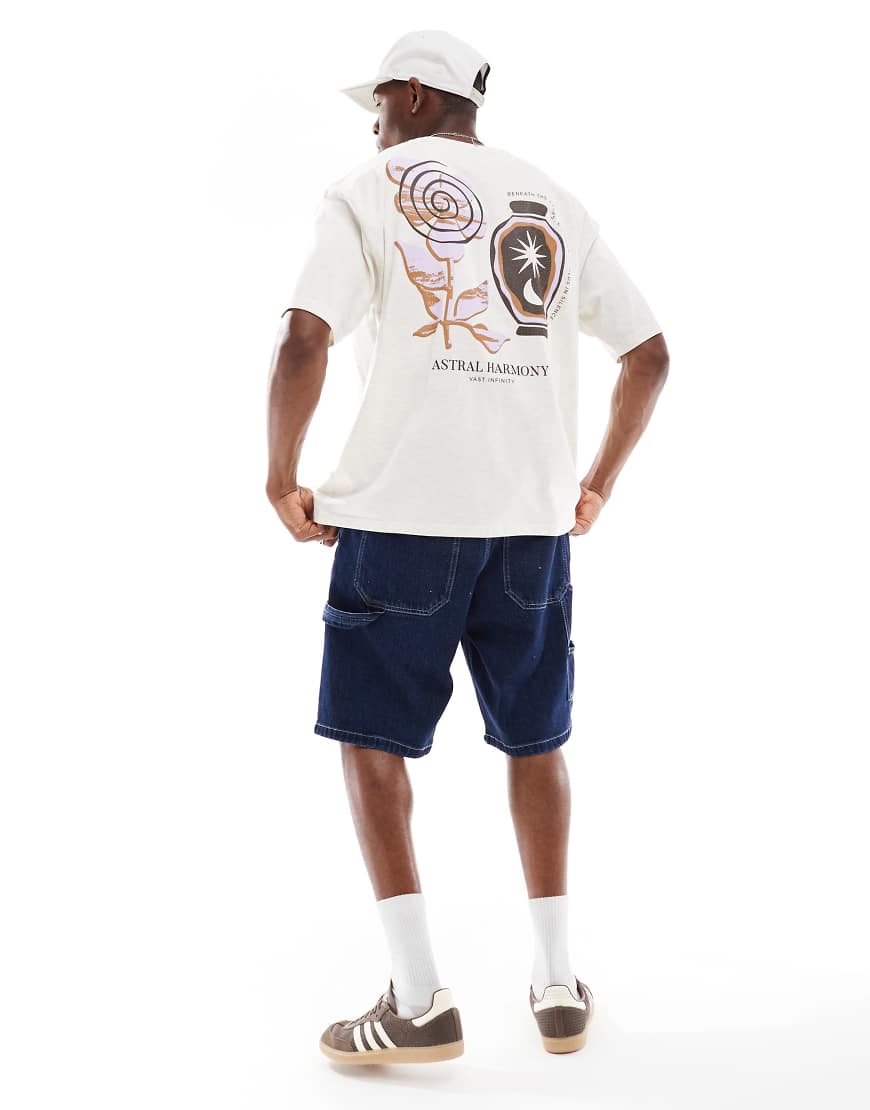 ASOS DESIGN - Oversize-T-Shirt in meliertem Hellbeige mit Print-Neutral von ASOS DESIGN