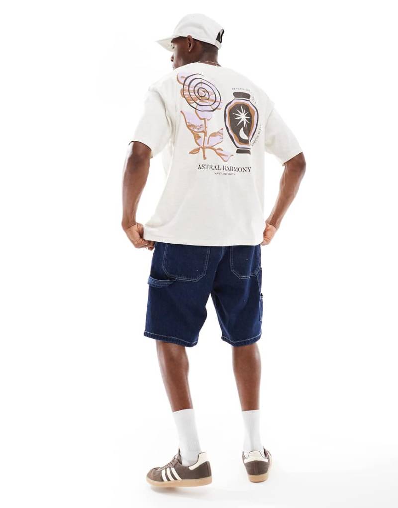 ASOS DESIGN - Oversize-T-Shirt in meliertem Hellbeige mit Print-Neutral von ASOS DESIGN