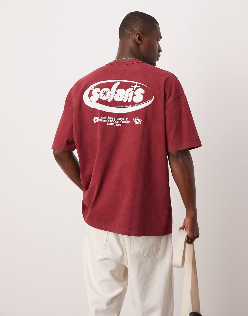 ASOS DESIGN - Oversize-T-Shirt in verwaschenem Burgunderrot mit Schriftzug-Grafik ASOS DESIGN - Oversize-T-Shirt in verwaschenem Burgunderrot mit Schriftzug-Grafik von ASOS DESIGN