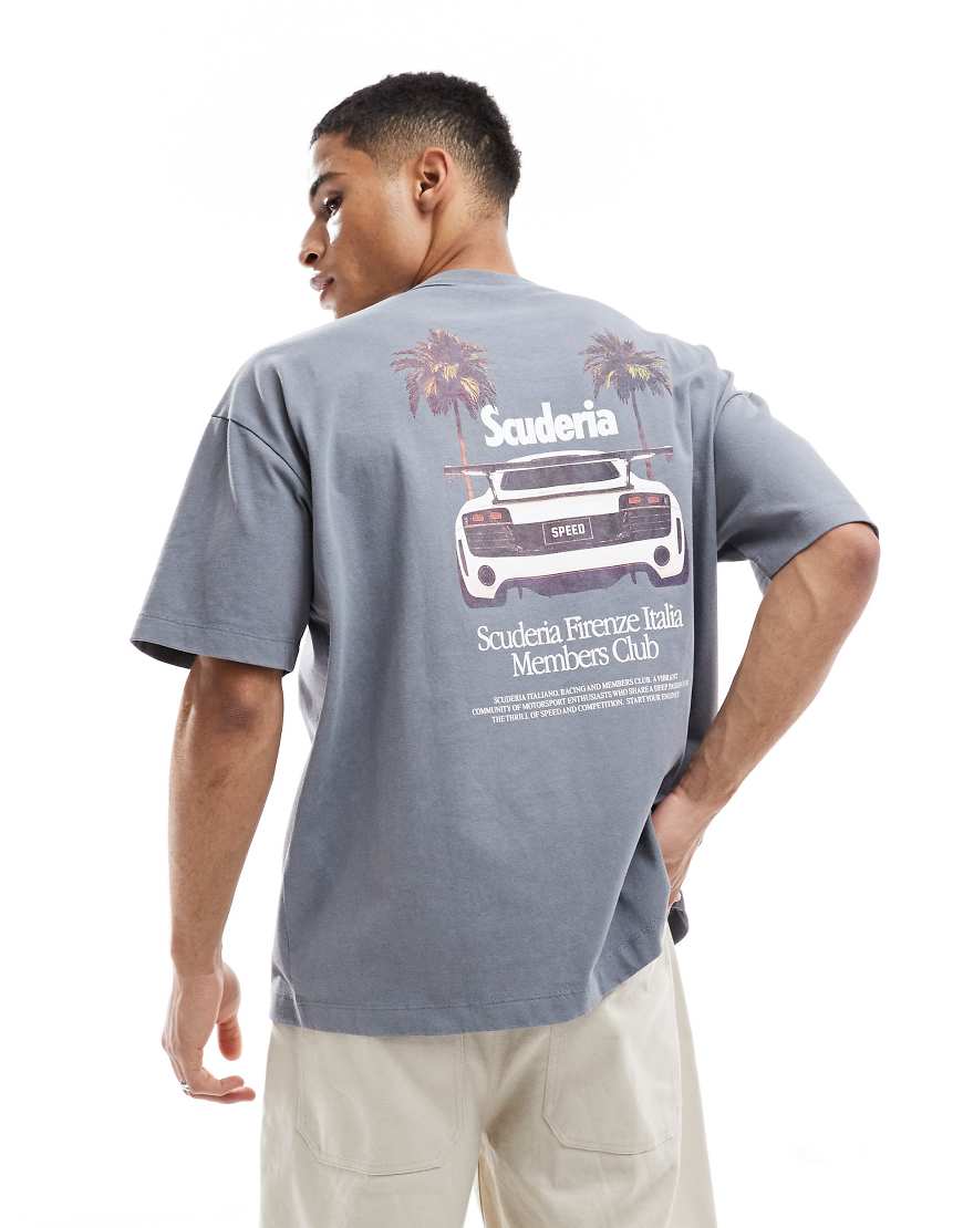 ASOS DESIGN - Oversize-T-Shirt in verwaschenem Grau mit Auto-Grafikprint von ASOS DESIGN