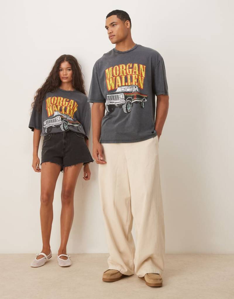 ASOS DESIGN - Oversize-T-Shirt mit „Morgan-Wallen"-Print in verwaschenem Schwarz mit Unisex-Schnitt von ASOS DESIGN