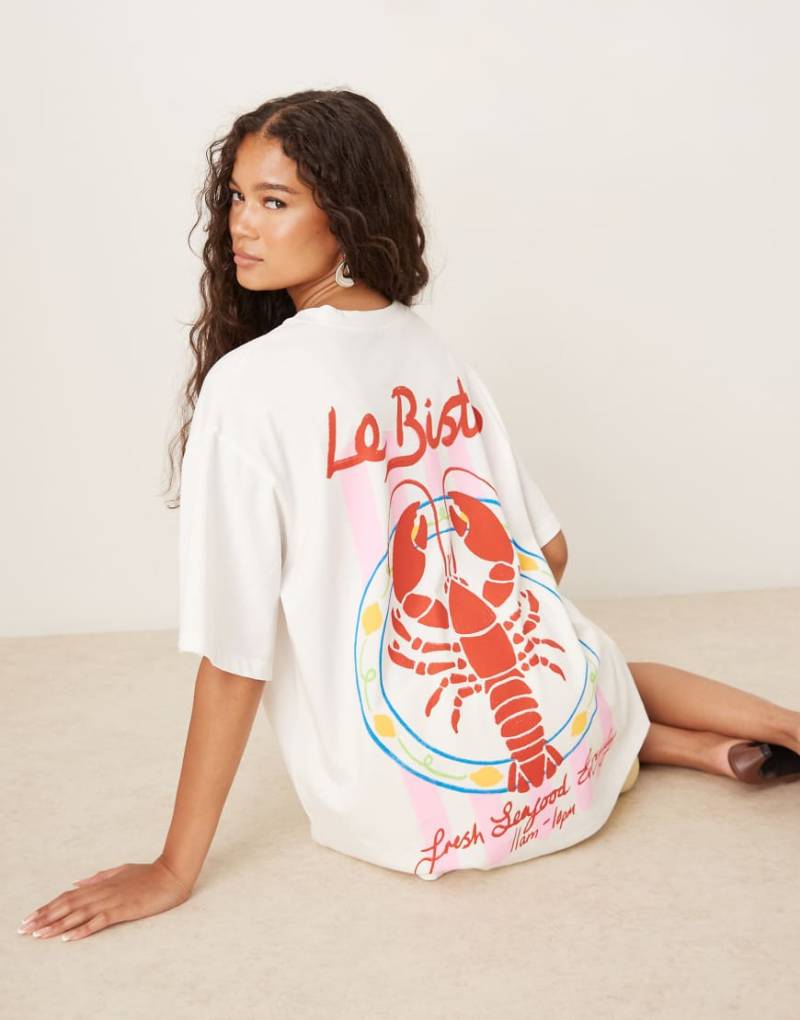ASOS DESIGN - Oversize-T-Shirt mit Hummer-Grafik-Weiß von ASOS DESIGN
