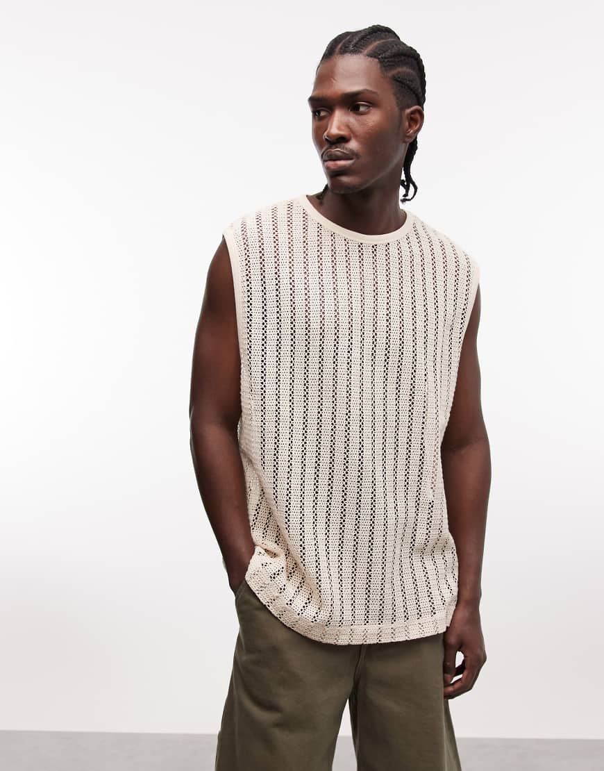 ASOS DESIGN - Geripptes Oversize-Tanktop in Wollweiß-Neutral von ASOS DESIGN