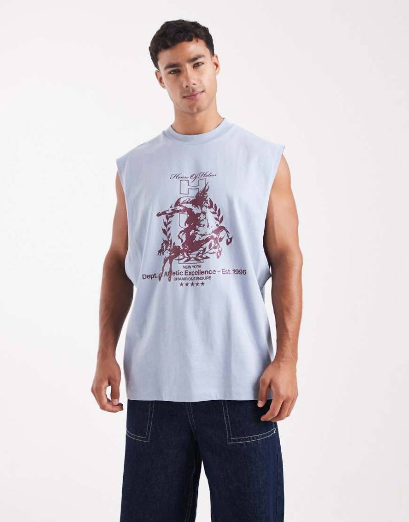 ASOS DESIGN - Oversize-Tanktop in Hellblau mit Straßengrafik und tiefem Armausschnitt von ASOS DESIGN