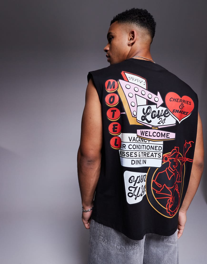 ASOS DESIGN - Oversize-Tanktop in Schwarz mit Motel-Print ASOS DESIGN - Oversize-Tanktop in Schwarz mit Motel-Print von ASOS DESIGN