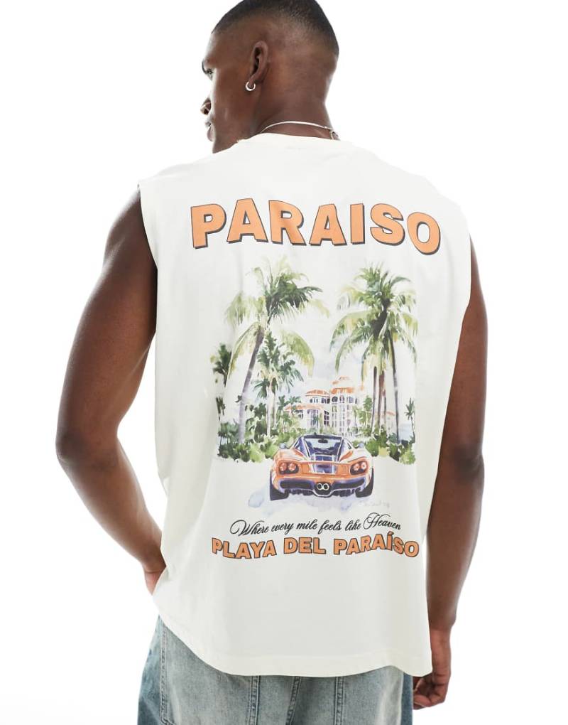 ASOS DESIGN - Oversize-Tanktop in Wollweiß mit Brust- und Rückenprint von ASOS DESIGN