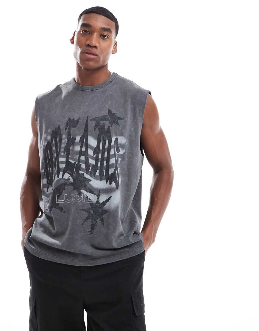 ASOS DESIGN - Oversize-Tanktop in verwaschenem Schwarz aus schwerem Material mit Grunge-Print vorn-Grau von ASOS DESIGN