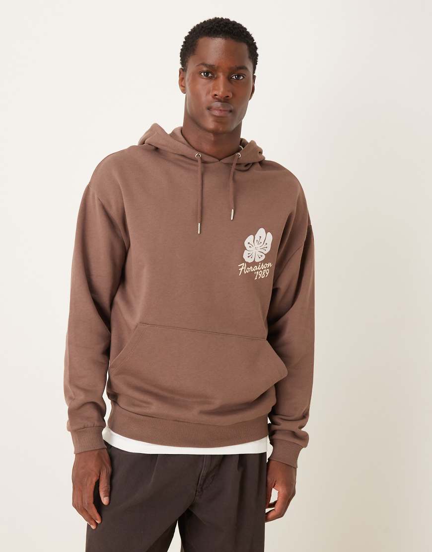 ASOS DESIGN - Oversized-Kapuzenpullover in Braun mit Blumenmotiv-Brown von ASOS DESIGN
