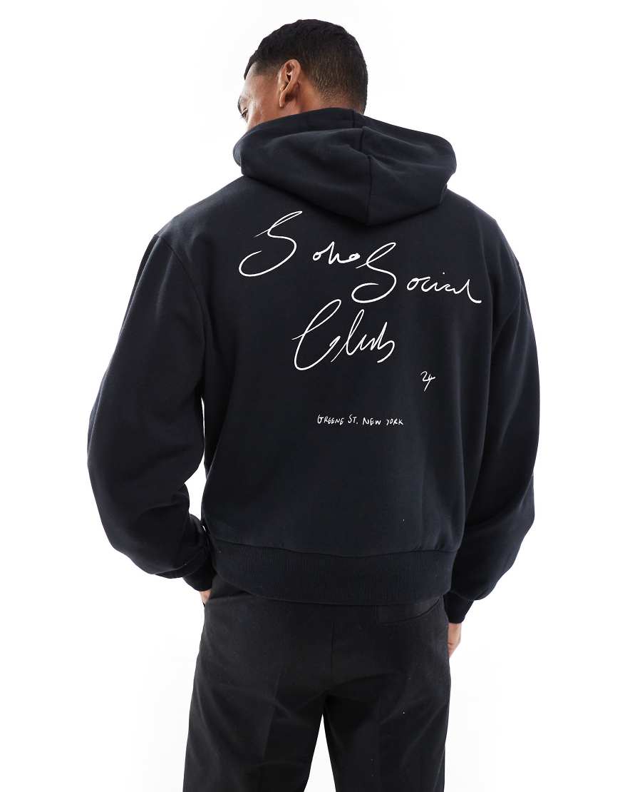 ASOS DESIGN - Oversized-Kapuzenpullover mit Linienzeichnungsprint hinten in Schwarz von ASOS DESIGN