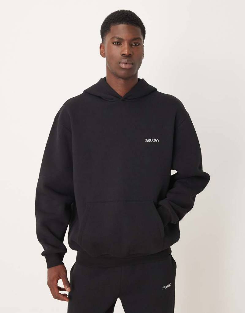 ASOS DESIGN - Oversized-Kapuzenpullover mit Print in Schwarz, Kombiteil von ASOS DESIGN