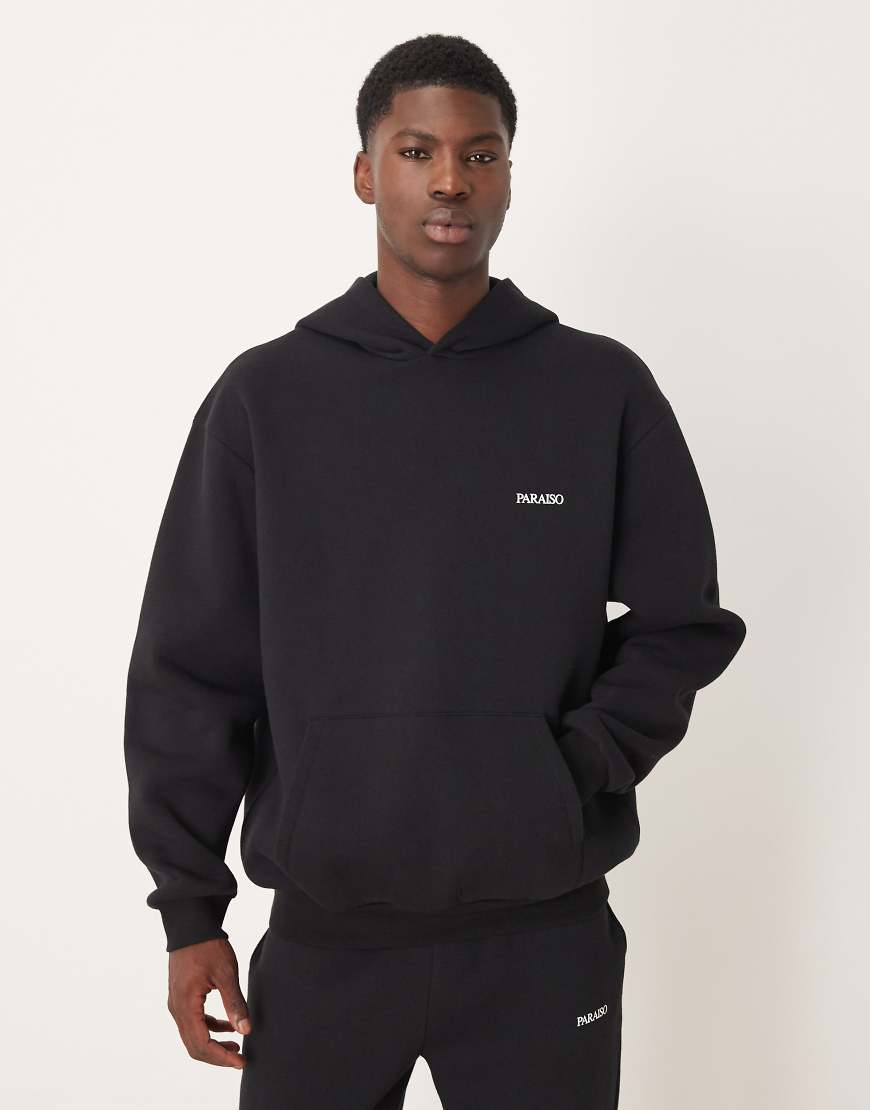 ASOS DESIGN - Oversized-Kapuzenpullover mit Print in Schwarz, Kombiteil von ASOS DESIGN