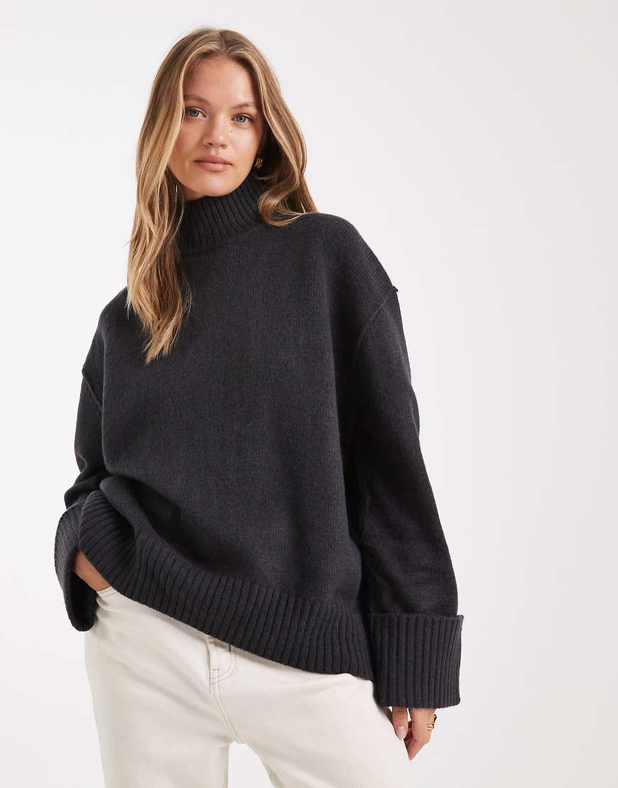 ASOS DESIGN - Oversize-Pullover in Schiefer mit Stehkragen und abgerundetem Saum-Marineblau von ASOS DESIGN
