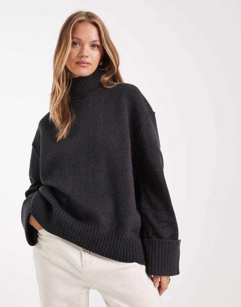 ASOS DESIGN - Oversize-Pullover in Schiefer mit Stehkragen und abgerundetem Saum-Marineblau von ASOS DESIGN