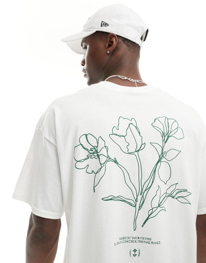 ASOS DESIGN - Oversized-T-Shirt in Weiß mit Blumen-Print auf dem Rücken von ASOS DESIGN