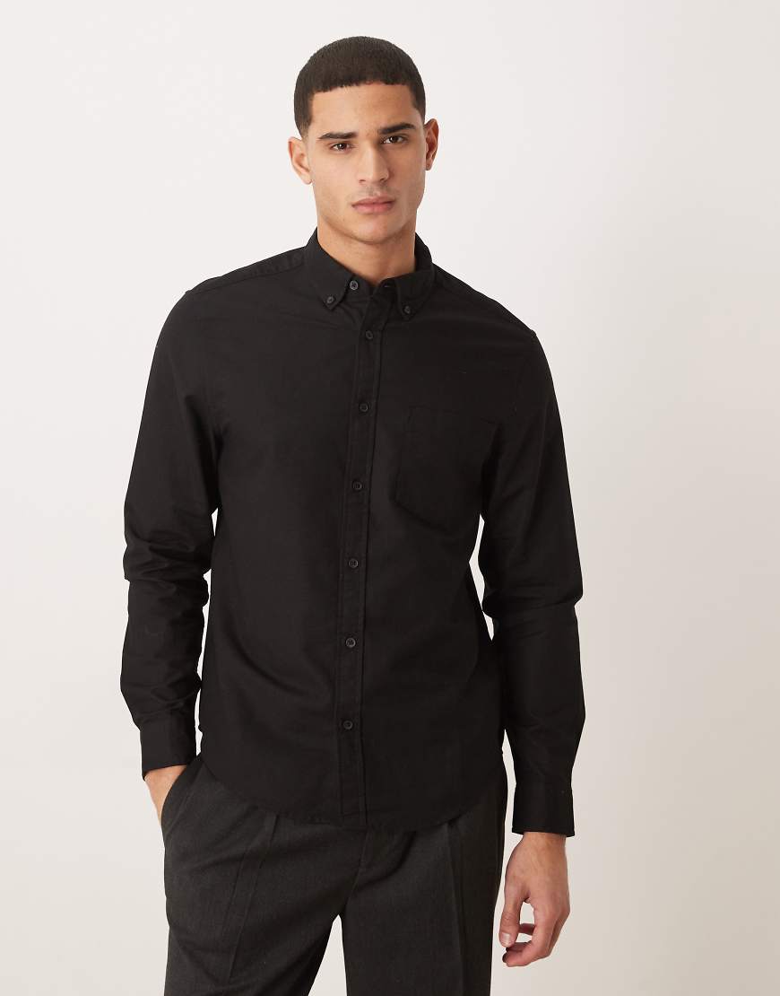 ASOS DESIGN - Oxford-Hemd in Schwarz mit Regular-Fit-Passform von ASOS DESIGN