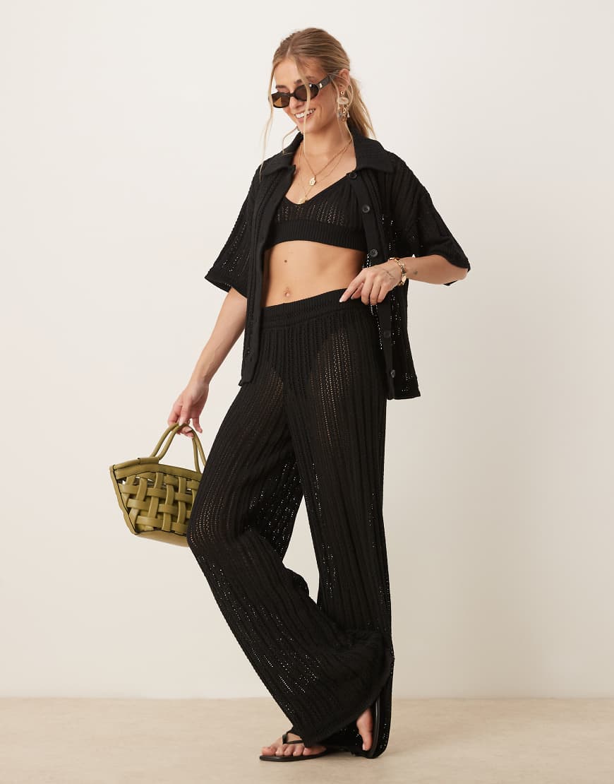 ASOS DESIGN - Palazzo-Hose aus Pointelle in Schwarz, Kombiteil von ASOS DESIGN