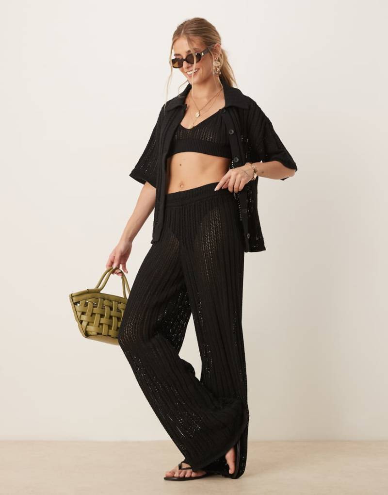 ASOS DESIGN - Palazzo-Hose aus Pointelle in Schwarz, Kombiteil von ASOS DESIGN