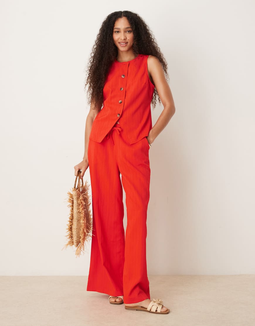 ASOS DESIGN - Palazzo-Hose in Orange mit Knitterstruktur, Kombiteil-Rot von ASOS DESIGN