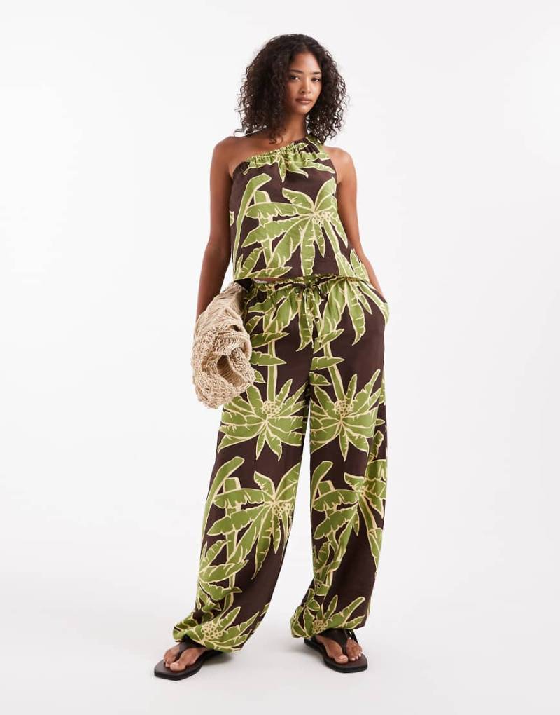 ASOS DESIGN - Palazzo-Hose mit Palmenmuster, Kombiteil-Bunt von ASOS DESIGN
